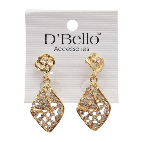 Gold Tone Drop Dangle Earrings Rhinestones By DBello - Picture 1 of 2